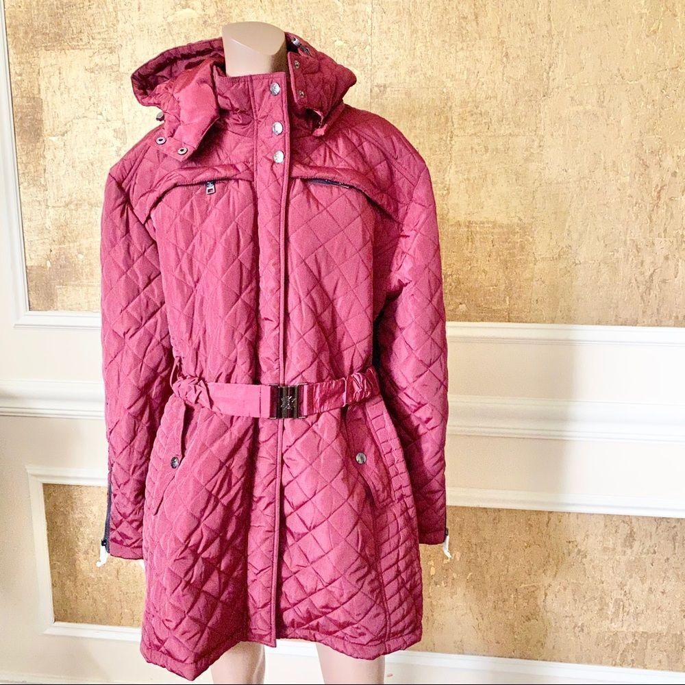 NEW Nicole Miler burgundy hooded belted coat 3X